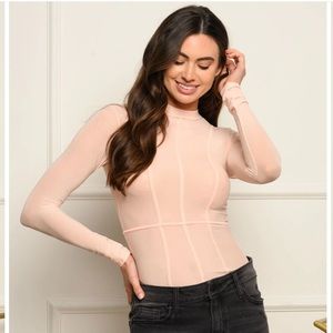NEW Mesh bodysuit womens corset style S;M;L beige pink